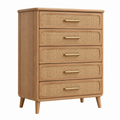 Cassettiera 80 x 40 x 120 cm in legno marrone con 5 cassetti in rattan - stile naturale