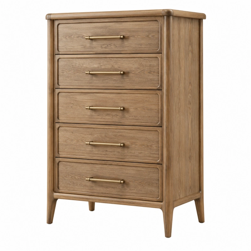 Cassettiera 80 x 45 x 125 cm in legno marrone con 5 cassetti stile classico