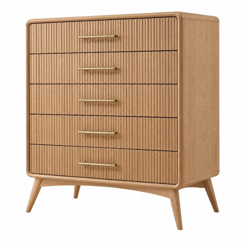 Cassettiera 90 x 45 x 120 cm in legno marrone con 5 cassetti stile moderno