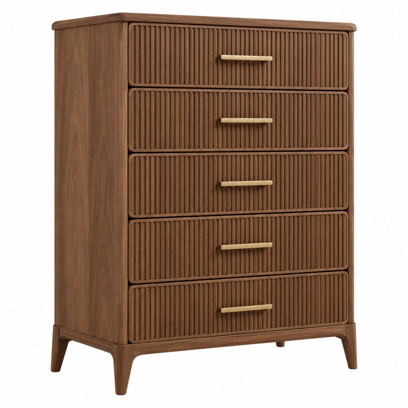 Cassettiera 80 x 45 x 120 cm in legno marrone con 5 cassetti stile moderno