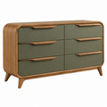 Cassettiera 120 x 45 x 80 cm in legno marrone e verde salvia con sei cassetti stile retrò