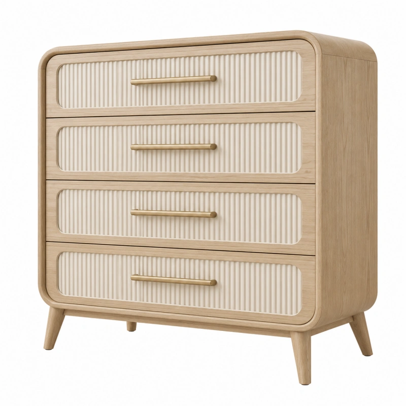 Cassettiera 90 x 45 x 110 cm in legno beige con 4 cassetti stile moderno