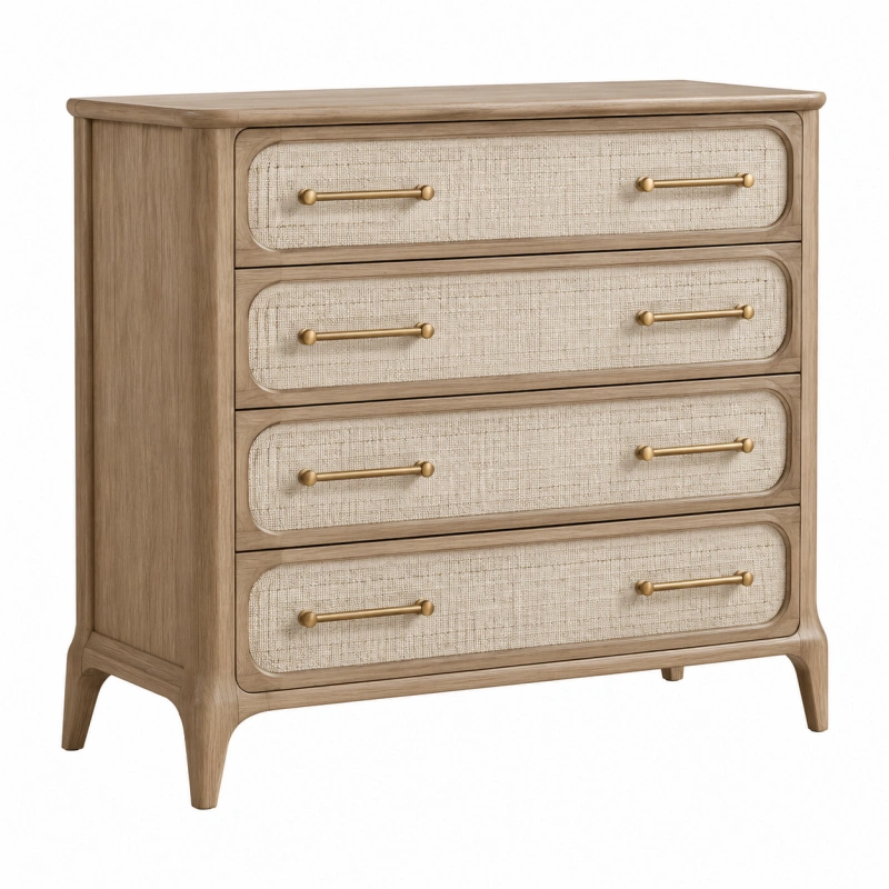 Cassettiera 100 x 45 x 100 cm in legno marrone con 4 cassetti rivestiti in tessuto stile moderno