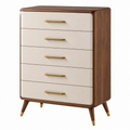 Cassettiera 90 x 45 x 115 cm in legno noce e beige con 5 cassetti stile moderno