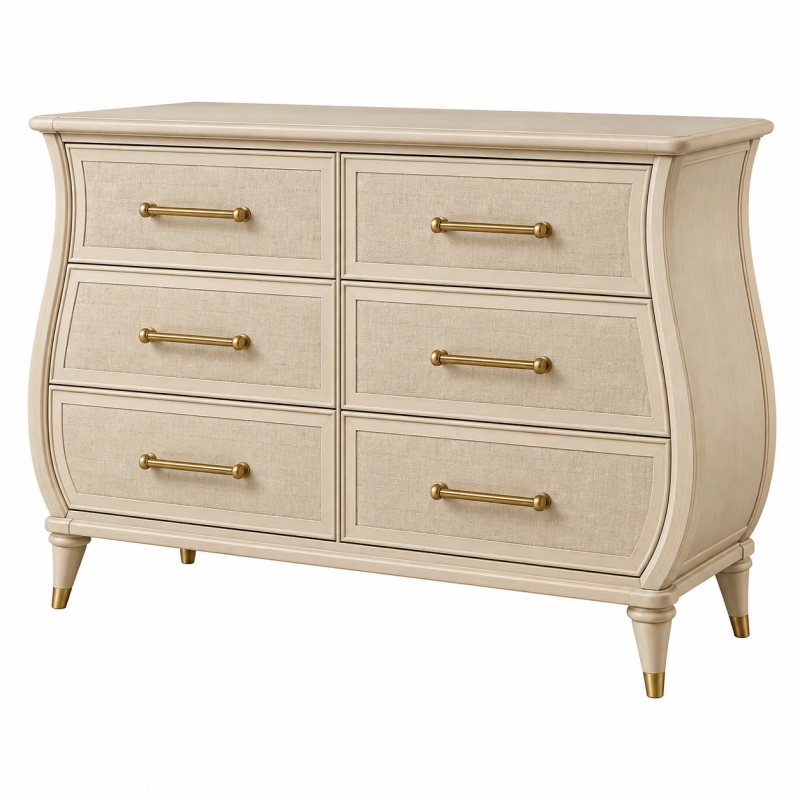 Cassettiera 150 x 50 x 90 cm in legno beige con 6 cassetti stile classico