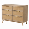 Cassettiera 140 x 45 x 85 cm in legno naturale e rattan con 6 cassetti stile moderno