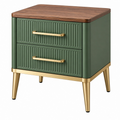 Comodino 50 x 40 x 60 cm verde e noce con 2 cassetti in legno e metallo stile moderno