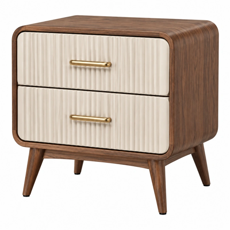 Comodino 60 x 40 x 65 cm in legno marrone e bianco con 2 cassetti stile moderno