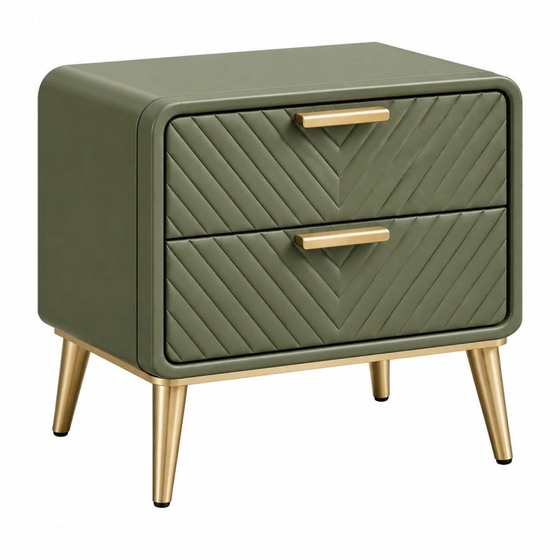 Comodino 60 x 40 x 60 cm verde in ecopelle con 2 cassetti stile moderno