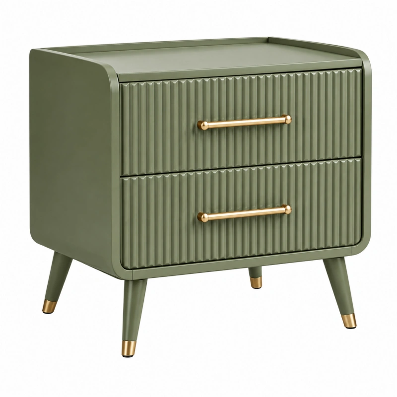 Comodino 50 x 40 x 60 cm in legno verde salvia con due cassetti stile moderno