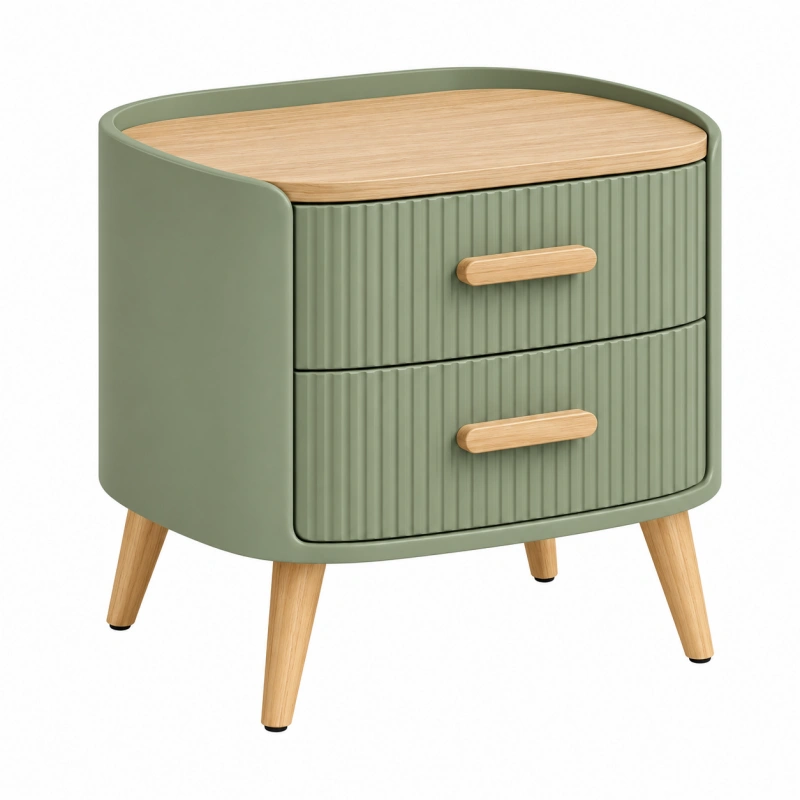 Comodino 55 x 40 x 60 cm verde salvia e legno con 2 cassetti stile moderno