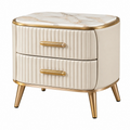 Comodino ovale 60 x 45 x 60 cm in similpelle avorio con piano effetto marmo stile moderno