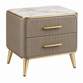 Comodino 50 x 45 x 55 cm rivestimento sintetico beige con piano effetto marmo e due cassetti