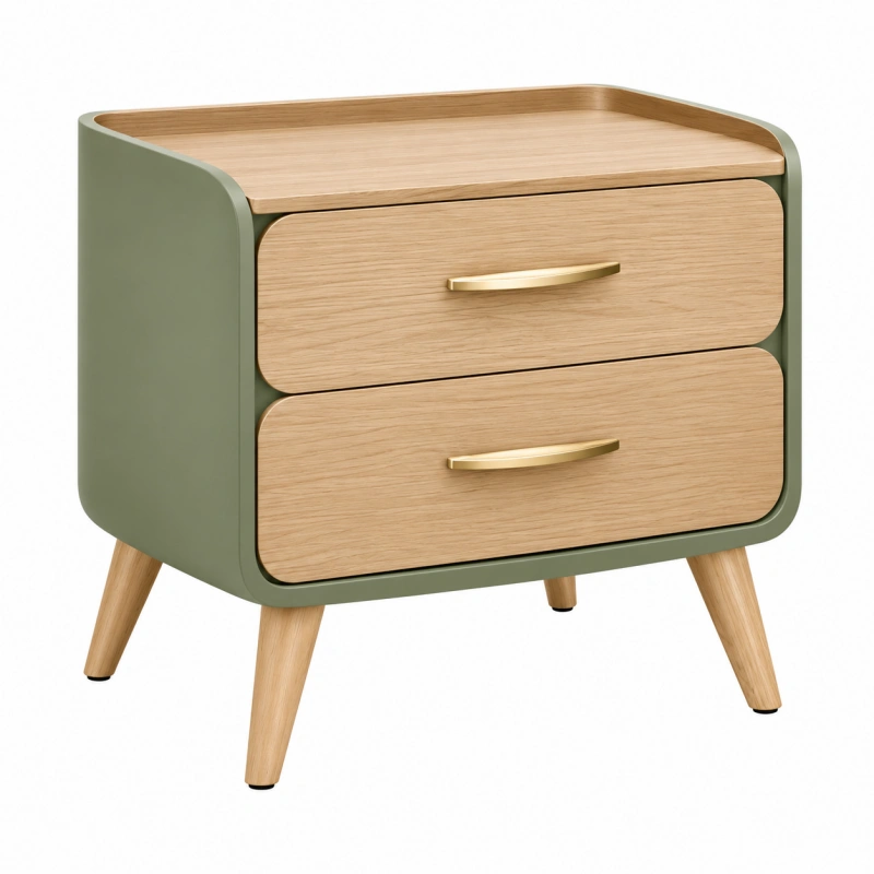 Comodino 50 x 40 x 60 cm in legno verde e naturale con 2 cassetti stile moderno