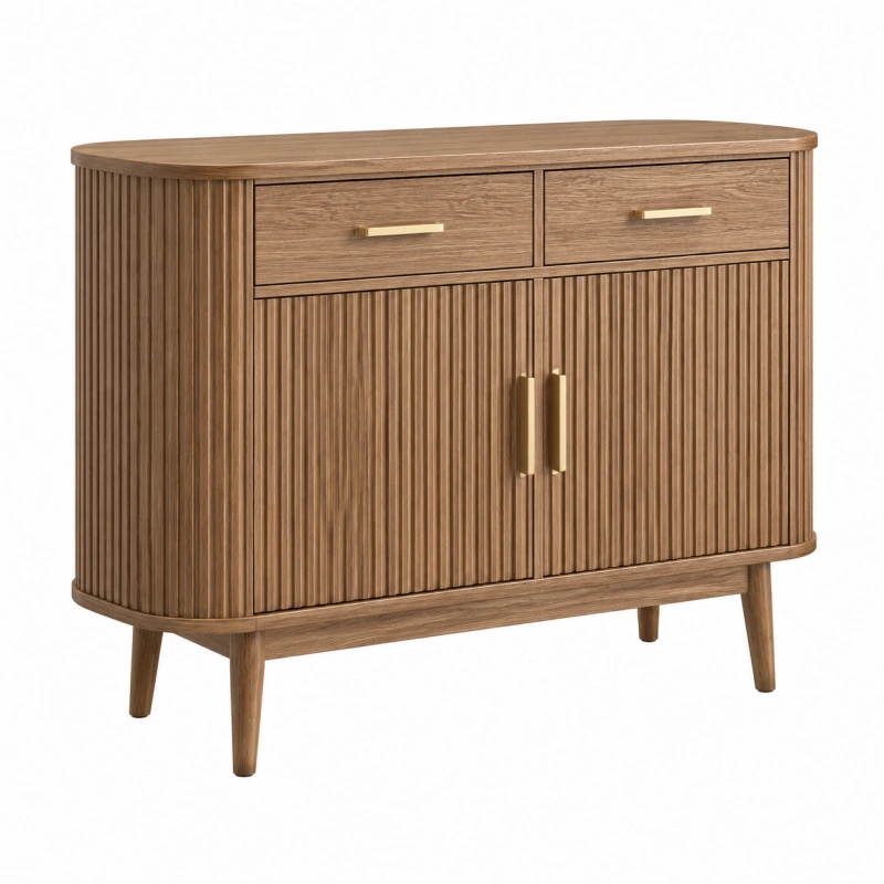 Credenza 120 x 40 x 85 cm in legno marrone con ante scanalate stile moderno
