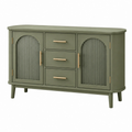 Credenza 140 x 40 x 85 cm in legno verde oliva con ante scanalate e cassetti