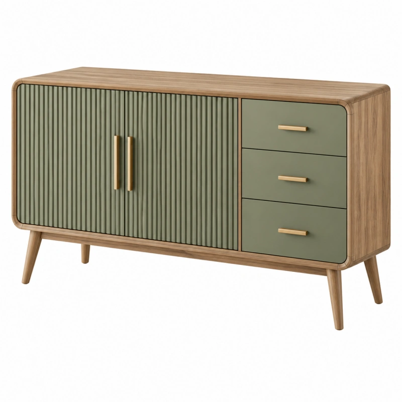 Credenza 120 x 40 x 75 cm in legno verde oliva con cassetti per soggiorno stile moderno