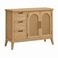 Credenza 120 x 40 x 90 cm in legno naturale e rattan - stile vintage con 3 cassetti e 2 ante