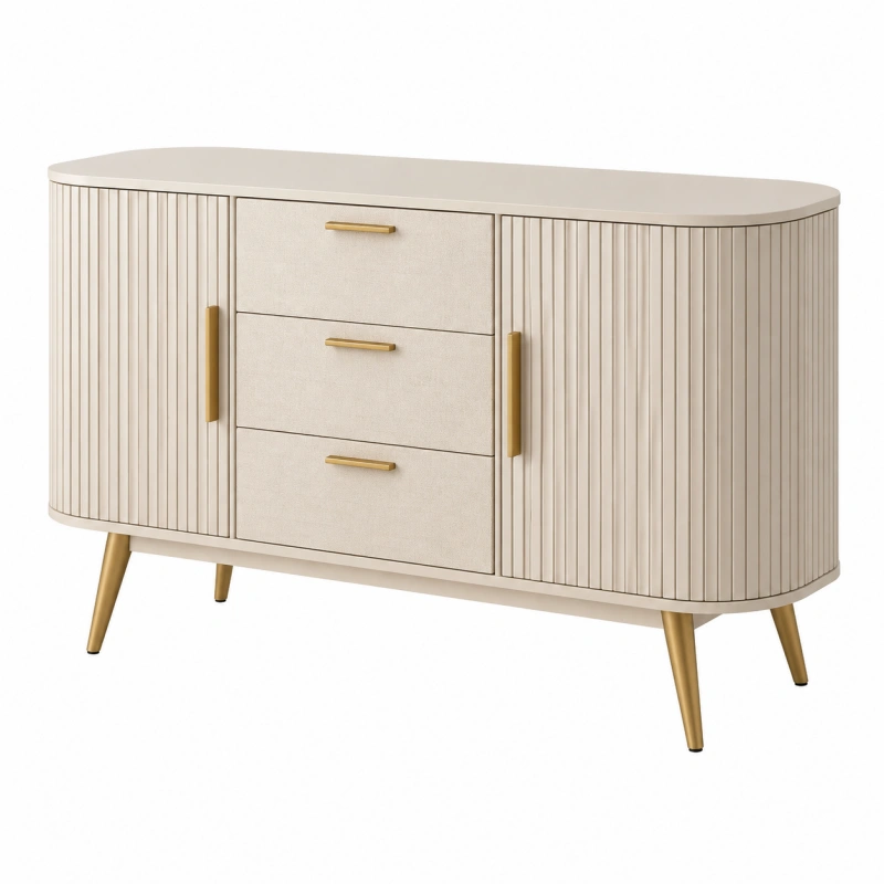 Credenza 140 x 40 x 80 cm in legno beige con ante e cassetti stile moderno