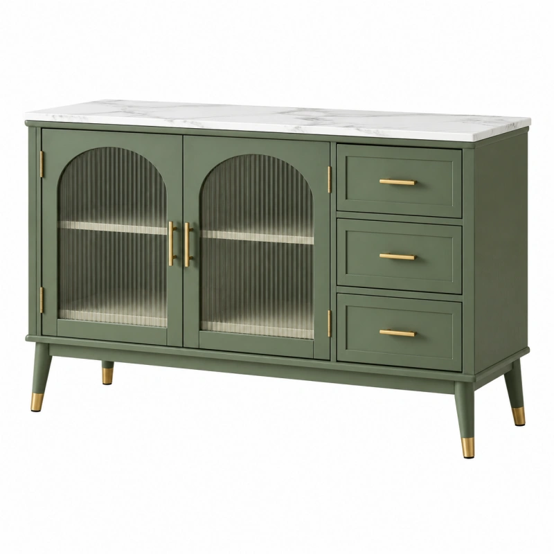 Credenza 140 x 45 x 90 cm verde in legno con piano effetto marmo - contenitore moderno