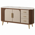 Credenza 160 cm in legno marrone beige con piano effetto marmo e cassetti