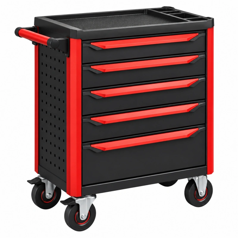 Carrello portautensili 80 x 48 x 96 cm in acciaio nero e rosso con 5 cassetti