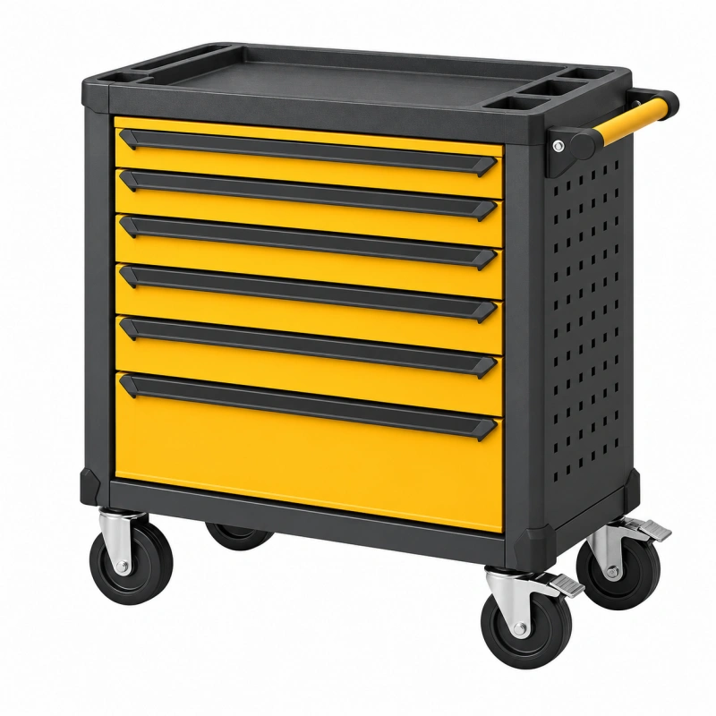Carrello portautensili 77 x 46 x 96 cm in acciaio nero e giallo con 7 cassetti e ruote