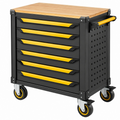 Cassettiera portautensili 77 x 46 x 97 cm in acciaio nero e giallo con piano in legno e ruote