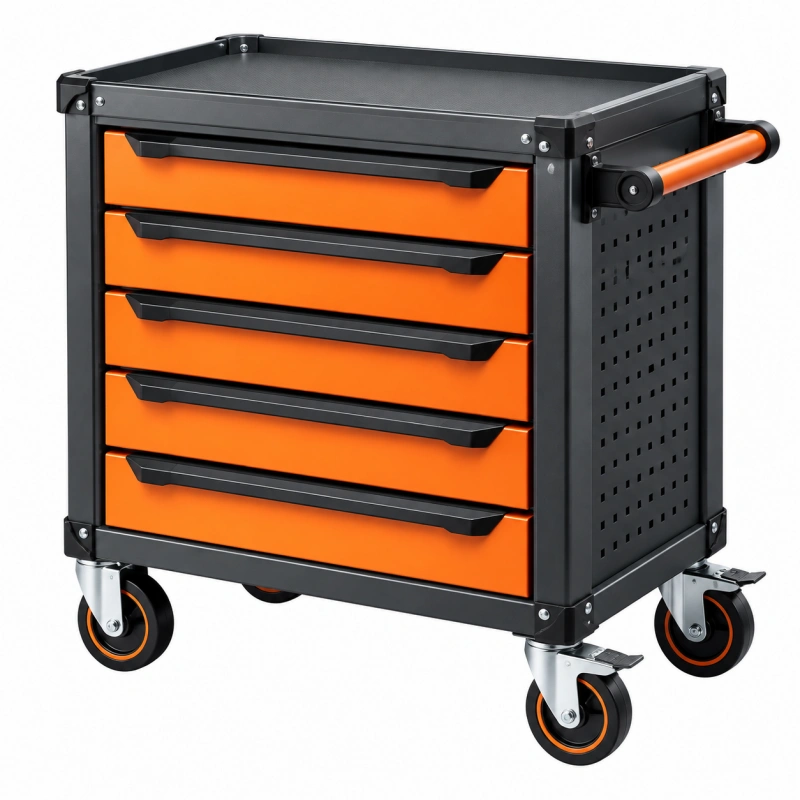 Carrello portautensili 78 x 46 x 96 cm in acciaio arancione e nero con 5 cassetti e ruote