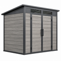 Casetta da giardino 180 x 120 x 200 cm in pannelli compositi grigio effetto legno con struttura nera e doppia porta