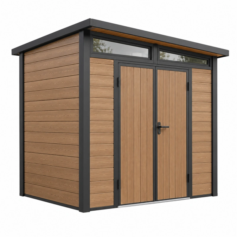 Capanno da giardino 200 x 150 x 210 cm in legno composito marrone con telaio nero - deposito da esterno