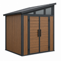 Casetta da giardino 200 x 120 x 220 cm in legno marrone e metallo nero con doppia porta in stile moderno