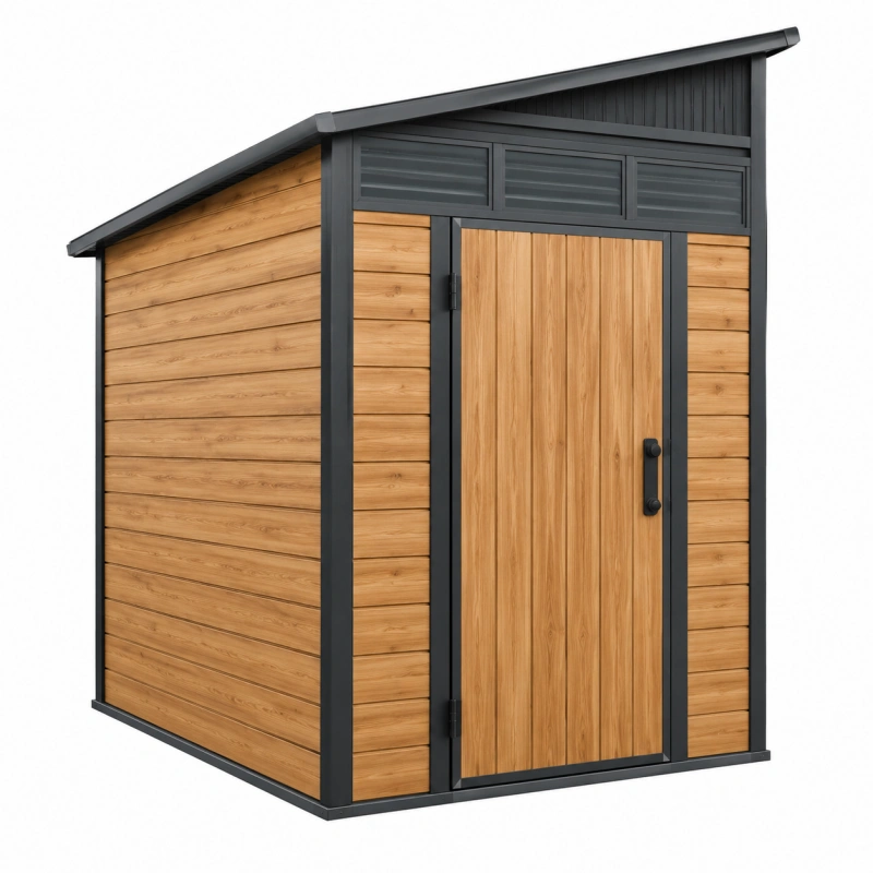 Casetta da giardino 200 x 120 x 200 cm in legno marrone e metallo nero con porta