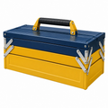 Cassetta portautensili 50 x 25 x 25 cm in acciaio blu/giallo con maniglia e vassoi pieghevoli