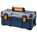 Cassetta portautensili 50 x 25 x 25 cm in plastica blu grigia e arancione con organizer trasparenti