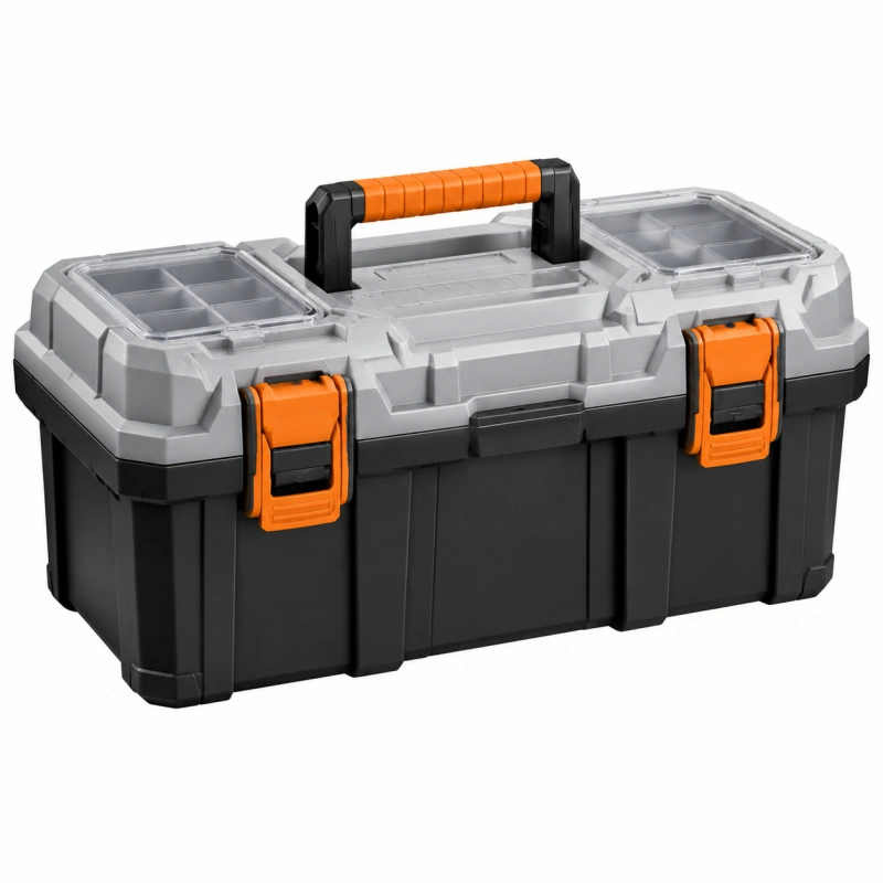 Cassetta portautensili 56 cm in plastica grigio nero arancione con organizer e maniglia