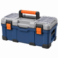 Cassetta portautensili 50 x 25 x 25 cm in plastica blu grigia con organizer e maniglia