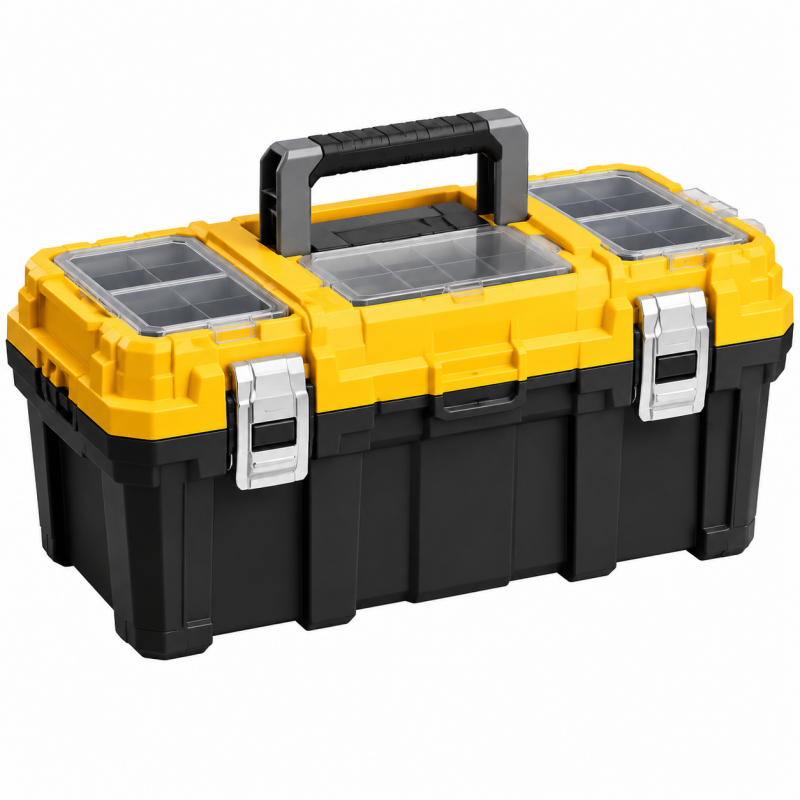 Cassetta portautensili 56 x 30 x 28 cm in plastica gialla e nera con scomparti e maniglia