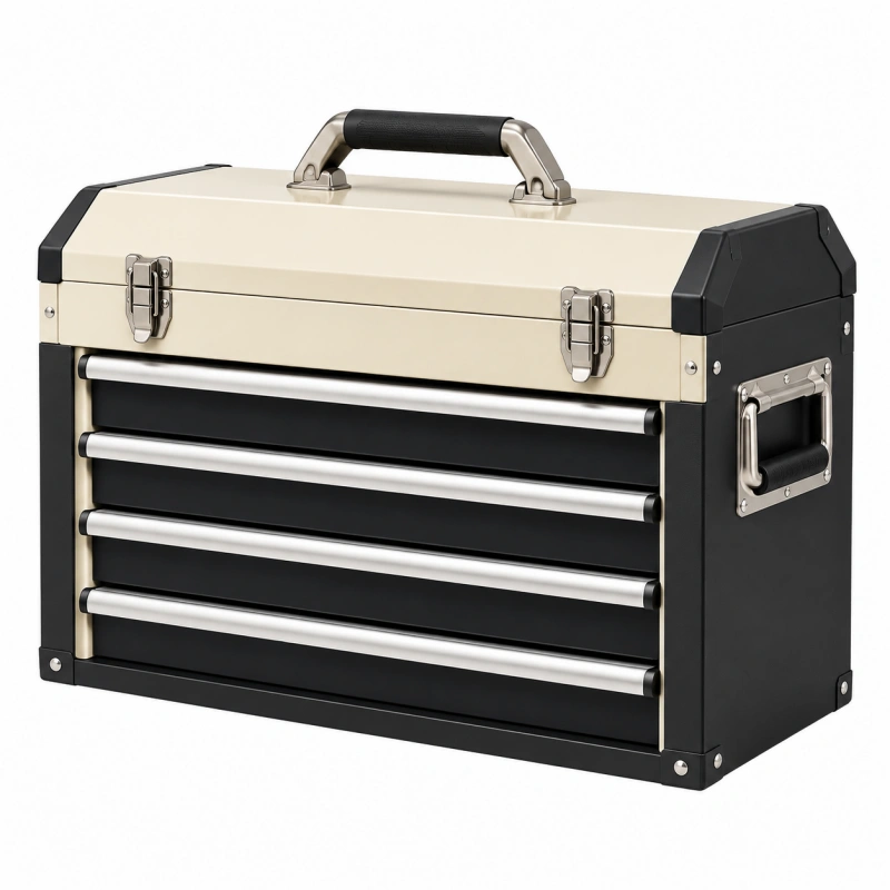 Cassettiera portautensili 60 x 26 x 34 cm in metallo nero e crema - 4 cassetti con maniglia
